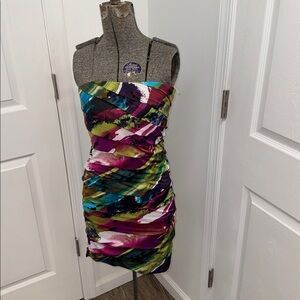 Strapless Multicolor Ruched Bodycon Dress